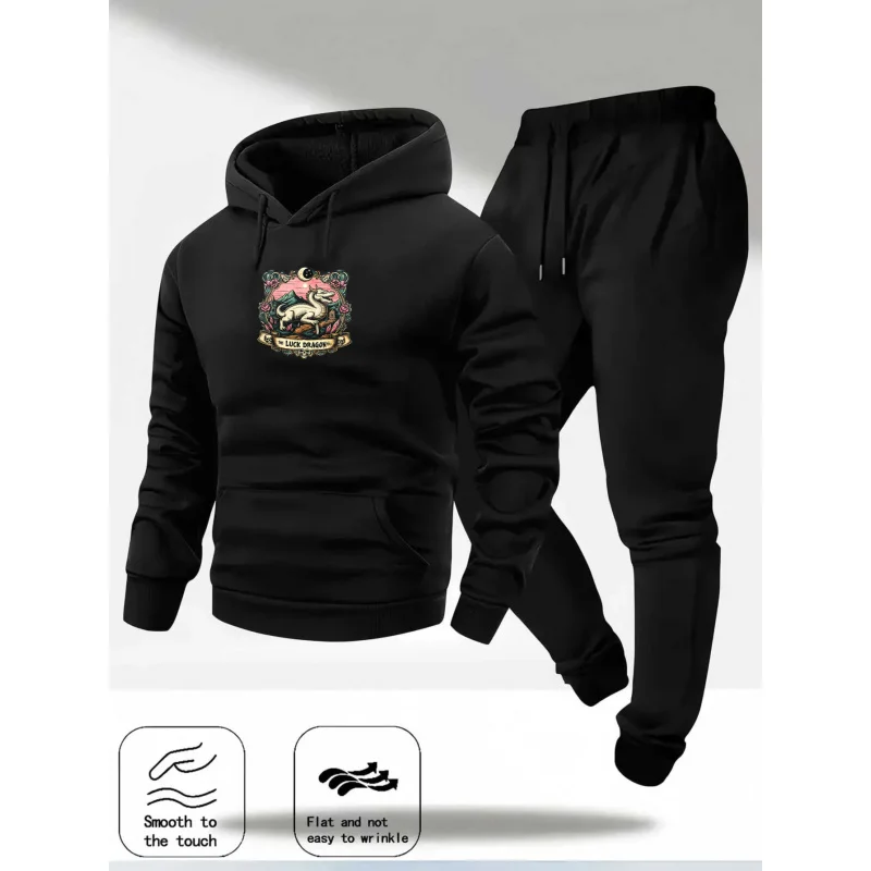 Hoodie Set Black Printed Moss Woke with Man Image and Text Design for Casual Wear and Everyday Use