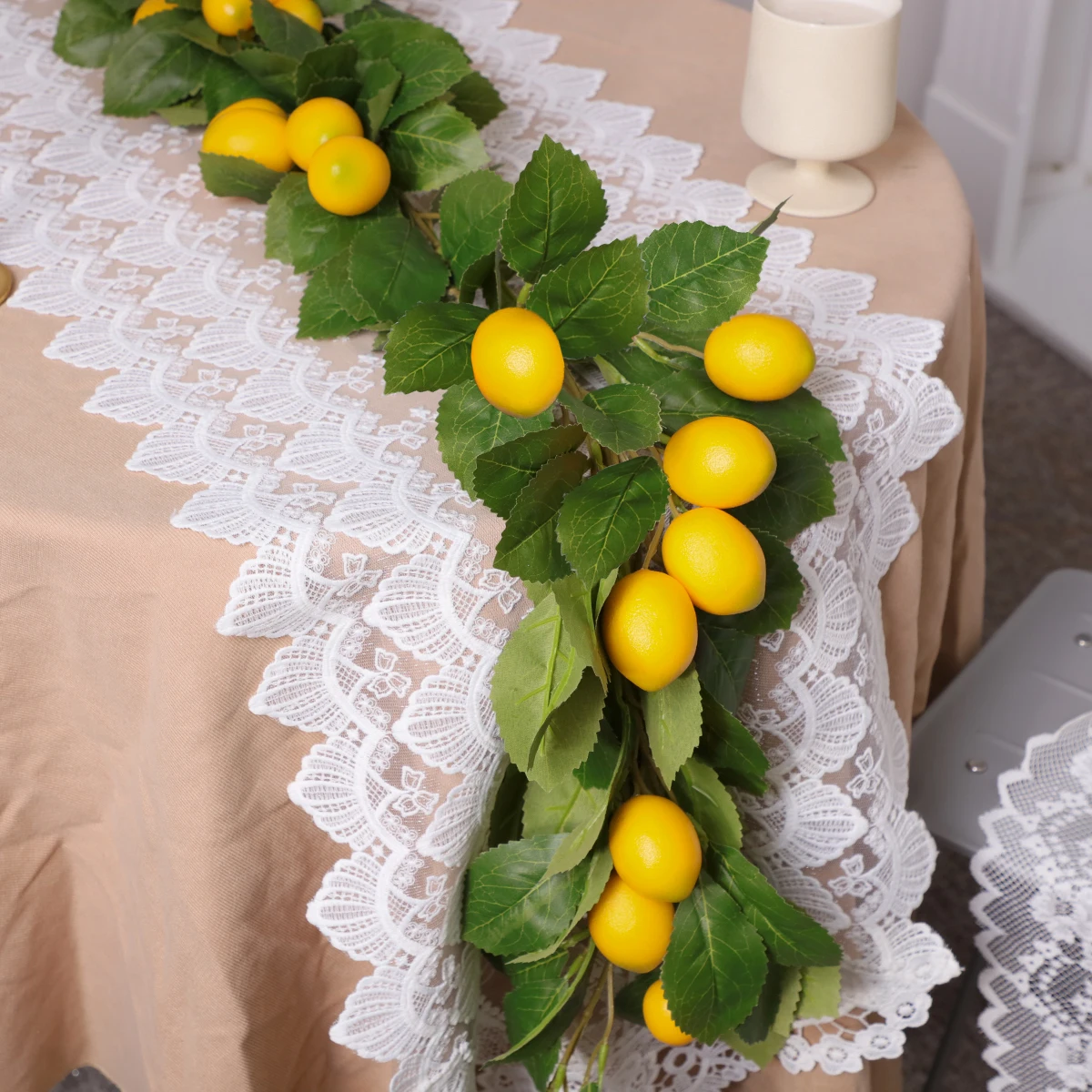 XIYA FLOWER Fake Lemon Garlands Fake Leaf Rattan Artificial Plants Yellow Green Plastic Material Garden Deco Home Deco
