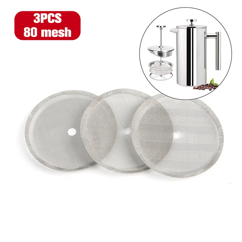 3Pcs Reusable Stainless Steel French Press Coffee Maker Detachable Mesh Filter
