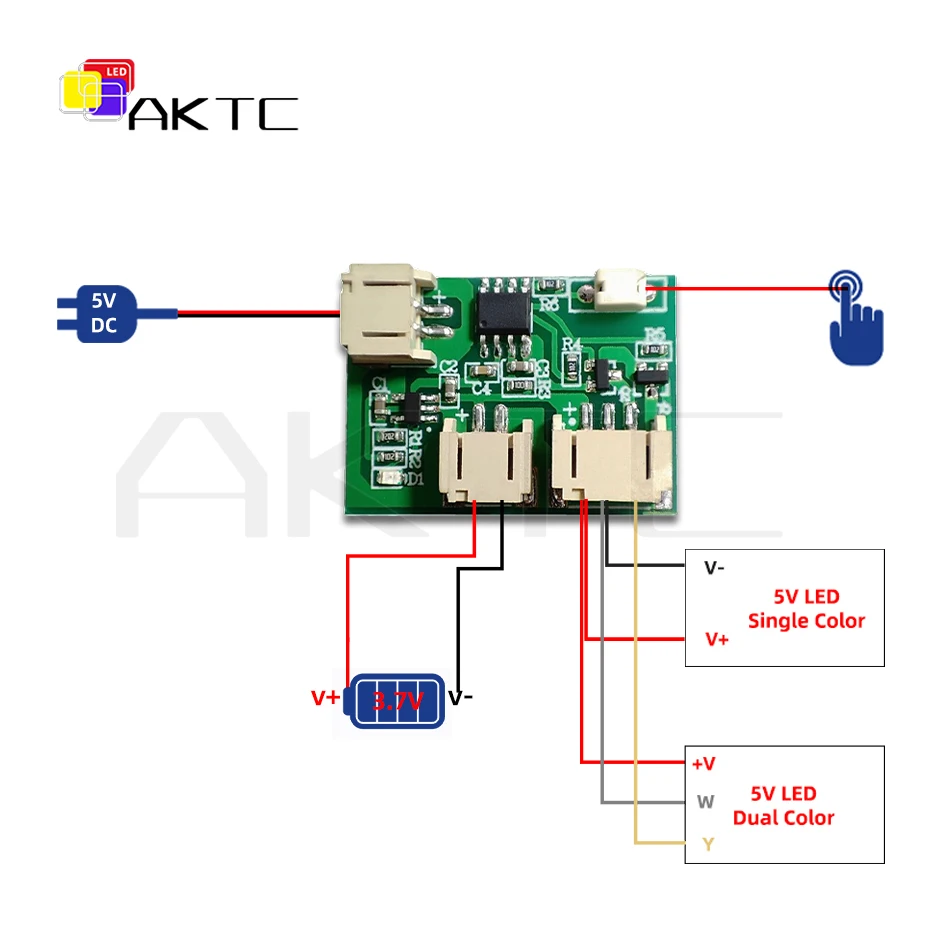 Nowy akumulatorowy moduł przełącznika dotykowego LED PCB 5V 2A Niskonapięciowy pojedynczy/dwukolorowy kontroler tablicy świetlnej z portem