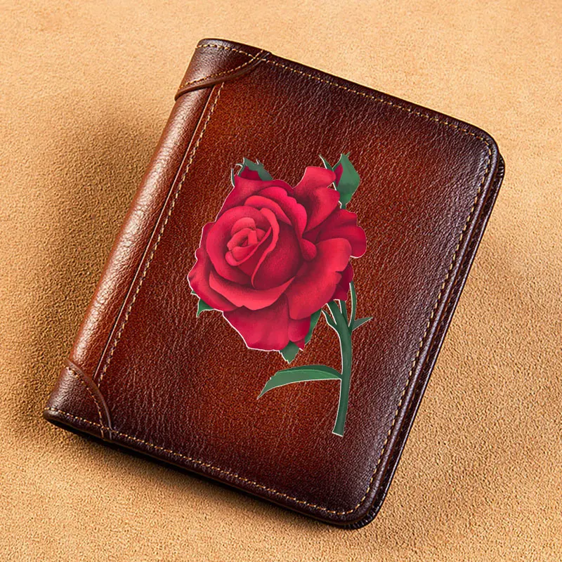 

High Quality Genuine Leather Wallet Rose Flower Printing Standard Purse BK300