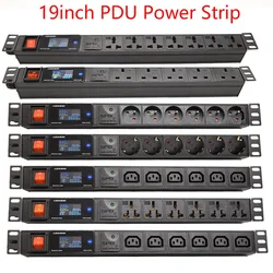 19Inch Cabinet Rack PDU Power Strip EU/US/UK C13/Universal Outlet Digital Voltmeter Ammeter Wattmeter Switch