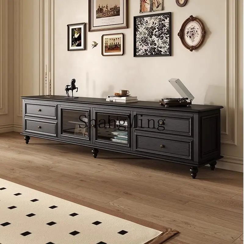 SM新レトロ無垢材テレビキャビネット寝室リビングルームホームミディアム＆アンティークスタイルハイエンドフロアキャビネット