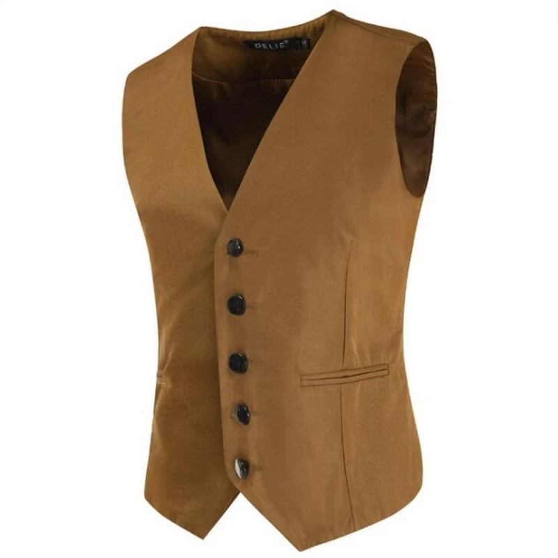 

Men Vest Brown Solid Casual Business Waistcoat Vintage Regular Slim For Wedding Banquet Prom Men Suit Vest