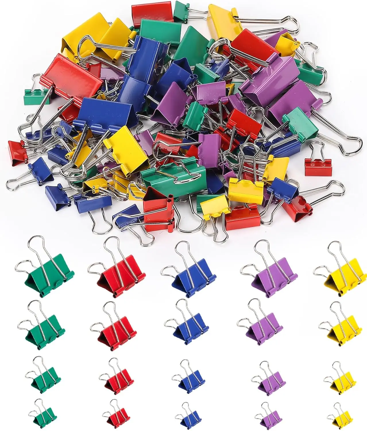 

Metal Binder Clips, 100 pcs Assorted Sizes Colored Paper Clamps for Office Home School Document Organizing