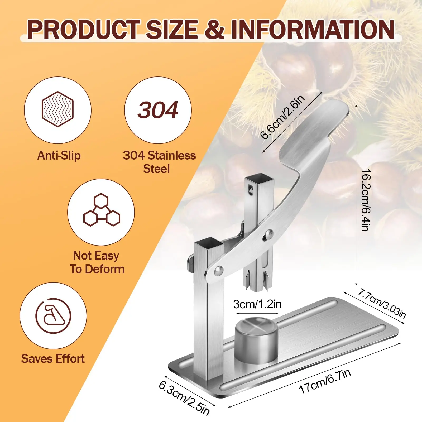 Heavy-Duty Chestnut Cracker Portable Nut Opener Cutter Stainless Steel Chestnut Clip with Non-Slip Handle Chestnut Opener Tools
