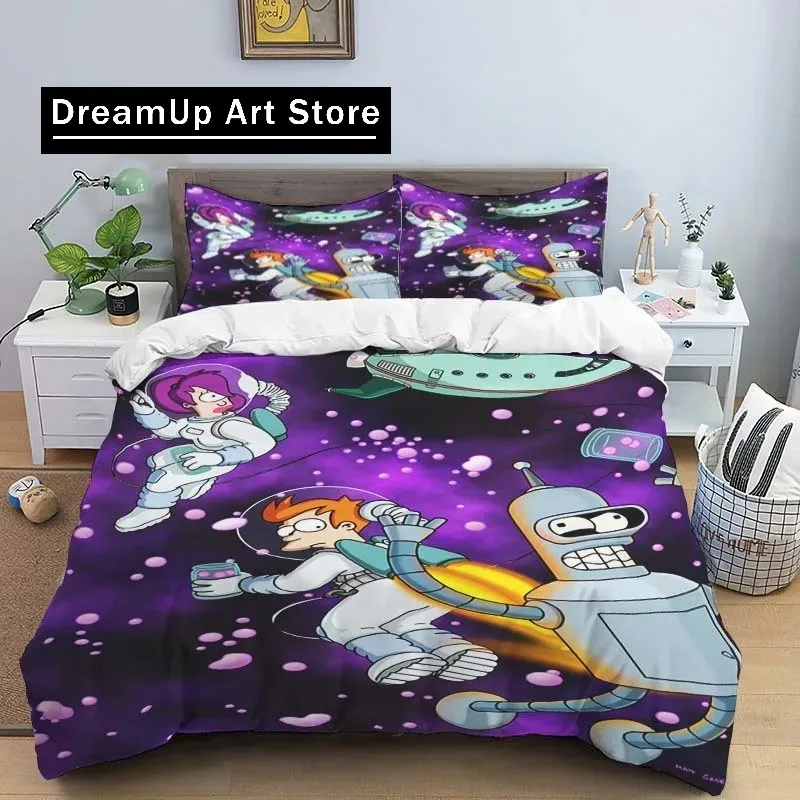 3D Print Cartoon F-Futurama Bender Bedding Set Boys Girls Twin Queen King Size Duvet Cover Pillowcase Bed boys Adult Bedroom