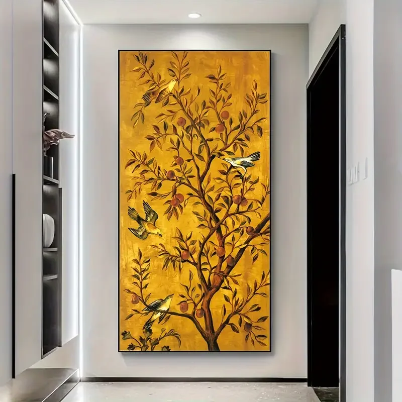 1pc frameless Canvas Painting 1pc Unframed Canvas Poster, Modern Art, Birds Singing And Flowers Fragrant Wall Art, Ideal Gift Fo