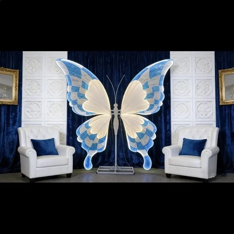 Luminous Butterfly Wedding Road Light, Large Simulation Metal Wrought Iron Ornament, Wedding Stage Layout Decoration Prop