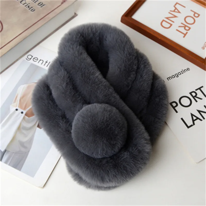 Girl Lolita Neckerchief Faux Rabbit Fur Sweet Plush Ball Furry Scarf Wrap Winter Neck Warmer Elegant Wedding Banquet Shawl