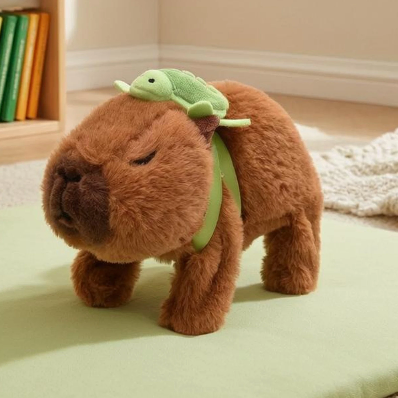 

Capybara Stuffed with Turtle Backpack Sound Effects Electric Interactive Capybara Toy Four-Legged Soft