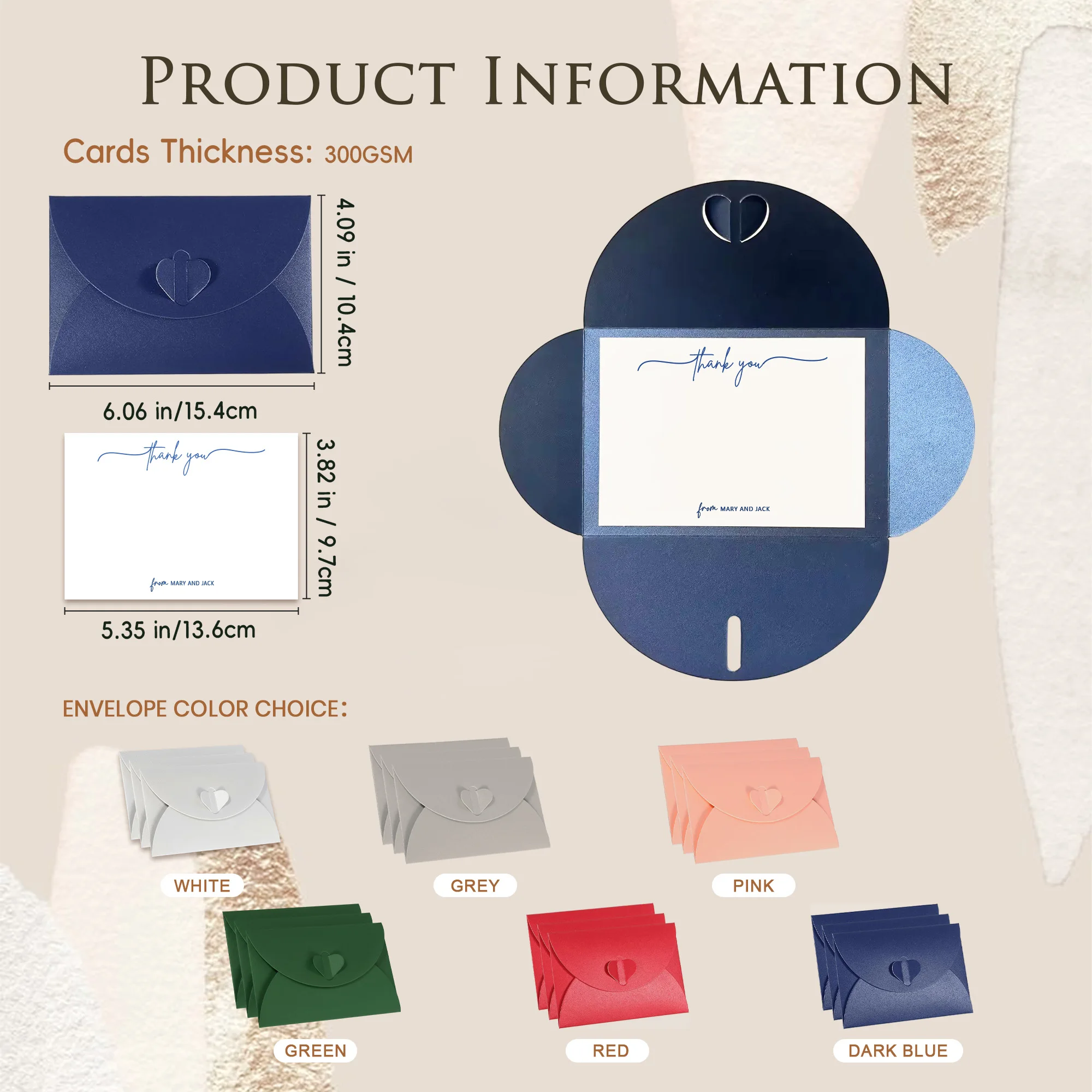 مغلفات مخصصة رسالة شخصية الأزواج شكرا لك بطاقات مع صورة/زفاف شكرا لك بطاقات ملاحظة/مذكرة قرطاسية مسطحة مخصصة