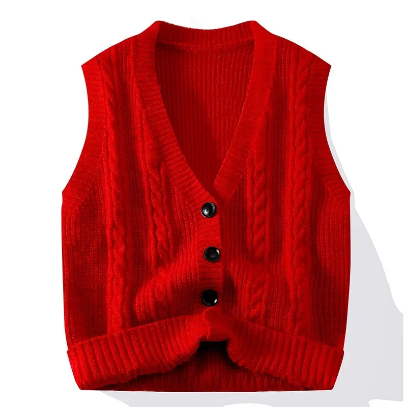 Cardigan Sweater for Men Autumn Winter Casual Knit Coat Loose Vest Sleeveless Vest for Men Sleeveless Cardigan Sweater Fashion view 2