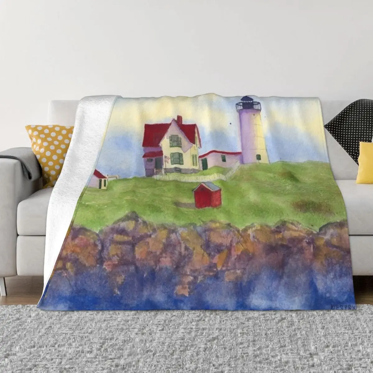 Nubble Lighthouse Cape Neddick York Maine Throw Blanket Luxury Plaid Polar Soft Big Blankets