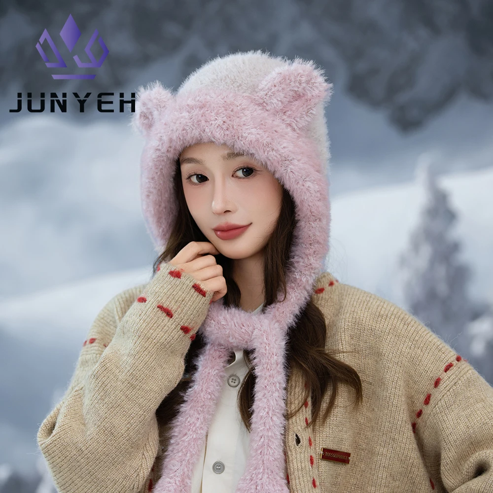 أزياء لطيف الدب آذان الشتاء قبعة الصوفية حماية الأذن بيني القبعات أفخم الباردة واقية قبعة الدراجات للنساء #1