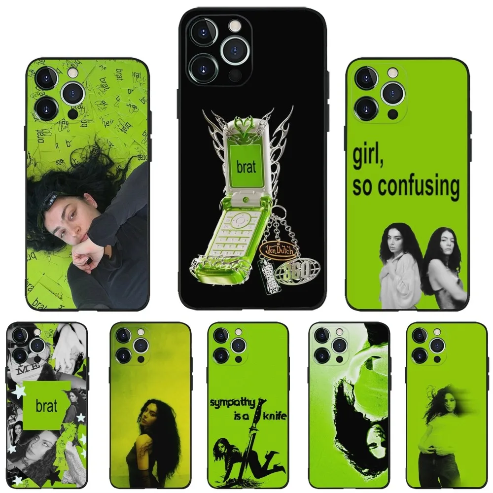 Singer B-BRAT C-Charli X-XCX Phone Case for Apple iPhone, 13, 14,13,12,11,XS,XR,X,8,7,Pro,Max,Plus, Mini Silicone Cover, Black