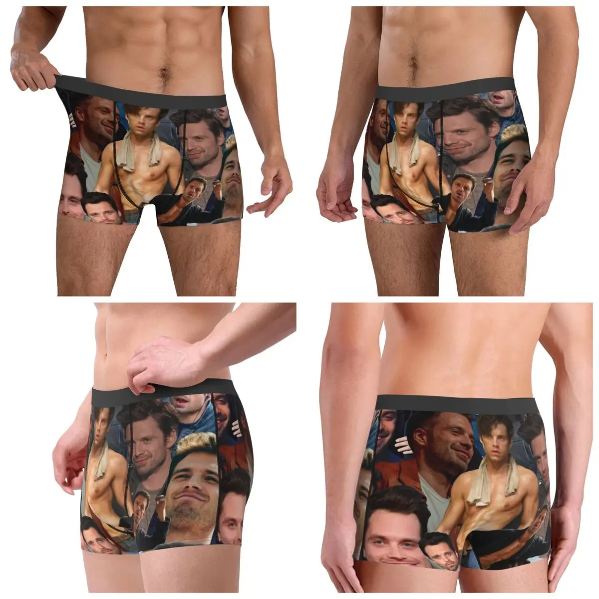 Boxer Underpants Shorts Sebastian Stan Photo Collage Panties Men's Breathable Underwear for Homme Man Boyfriend Gifts