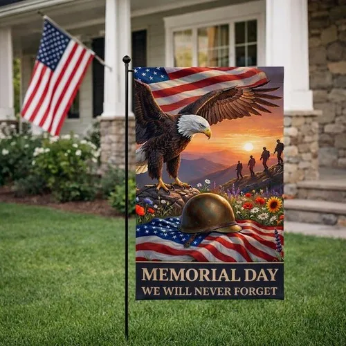 Memorial Day Garden Flag Eagle Soldiers Boots We Will Never Forget AAV