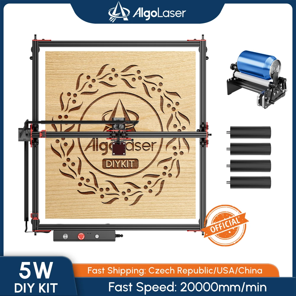 Algolaser 5W Laser Cutter Engraver With Rotary Roller 40*40cm DIY Kit Phone&WiF Metal Wood CNC Lase Cutting Engraving Machine