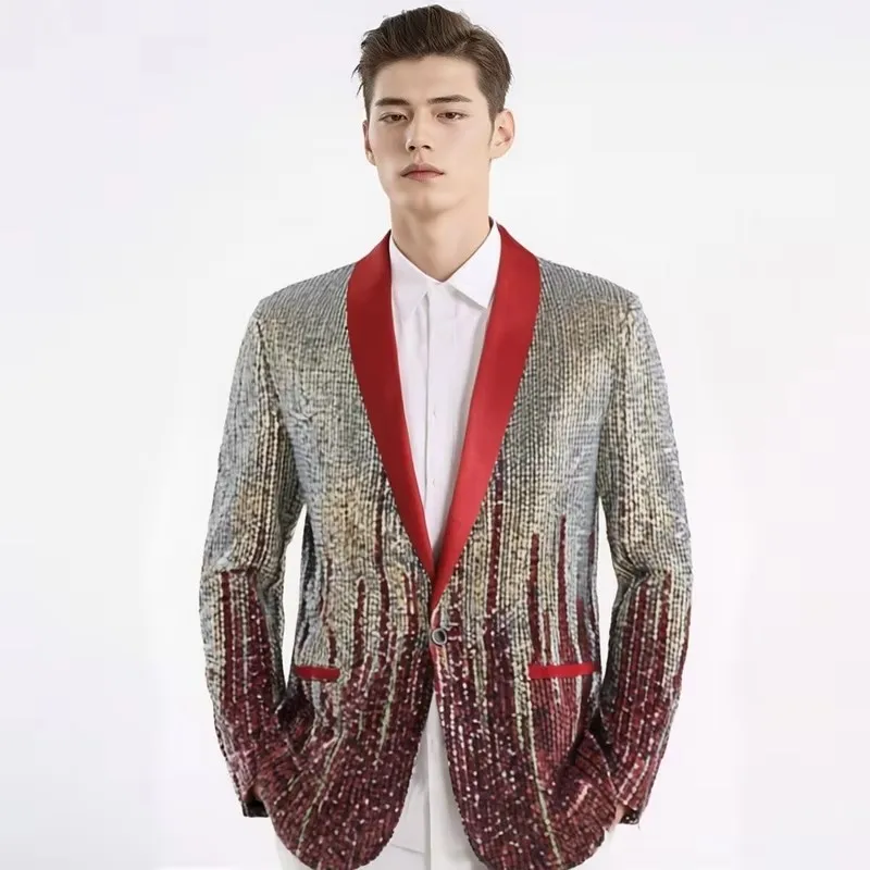

Men's Shiny Suit Jacket Sequins Colorful Meteor Gradient Luxury Blazer Shawl Collar Banquet Party Prom Stage Performance