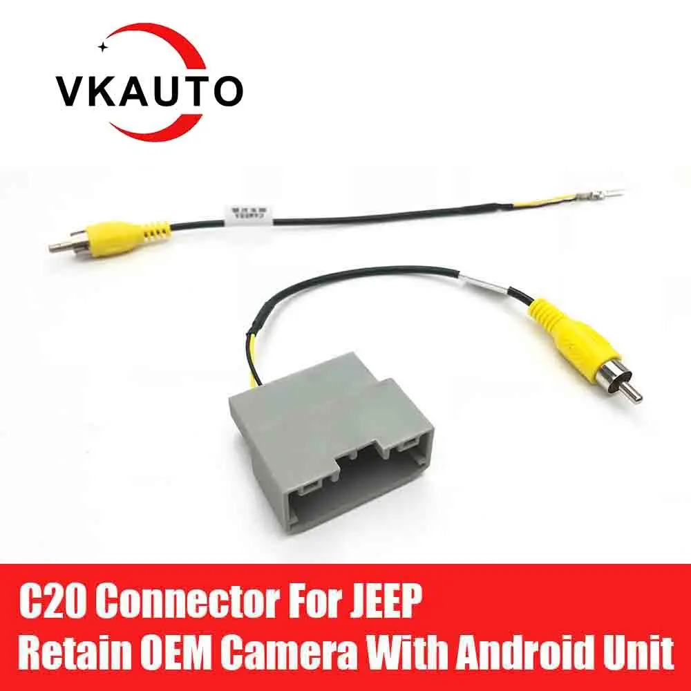 

VKAUTO C20 Pin Reverse Camera Adapter RCA Cable For Jeep Oem Camera Work With Android Unit DVD Player