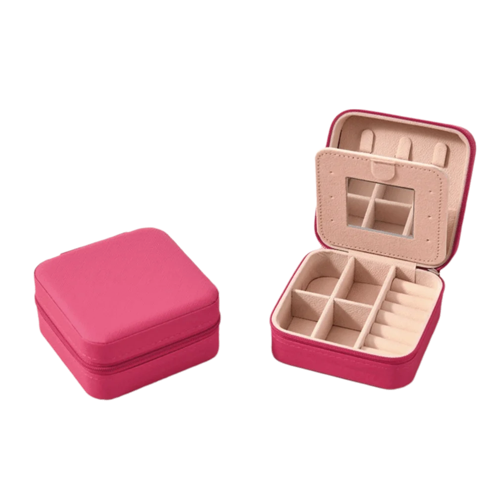 

Waterproof Portable Jewelry Box Square Zippered Closure Jewelry Storage Box with Mirror Jewelry Display Box Gift