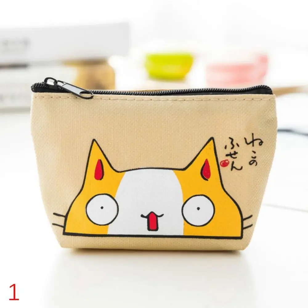 Cartoon Cat Print Mini Oxford Key Wallet Women Card Holder Zipper Money Pouch Purse Storage Bag Kawaii Girls Cute Wallet