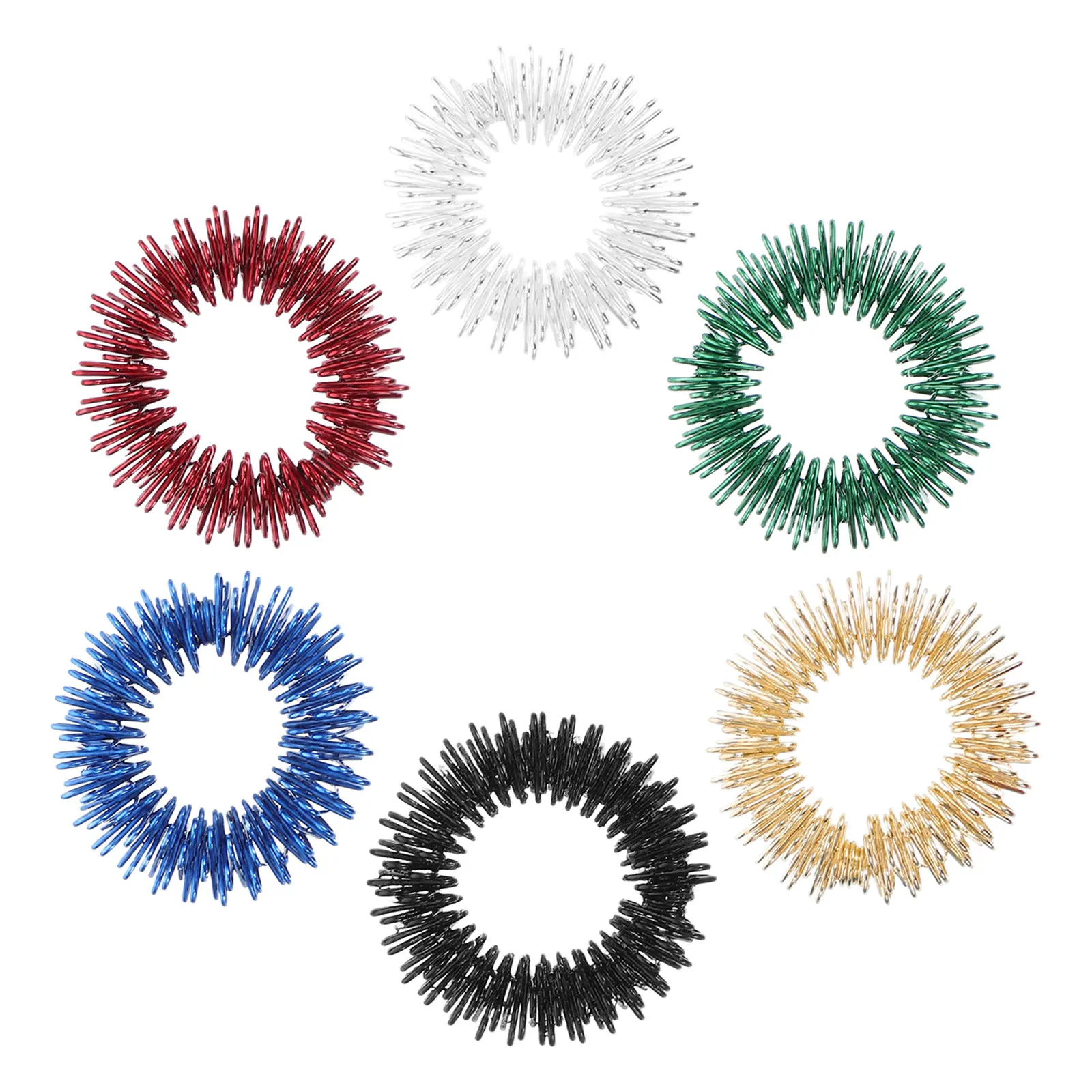 6Pcs Finger Acupressure Massage Rings Spiky Sensory Stress Relief Tool Hand Fidget for Concentration Anxiety Acupressure Ring