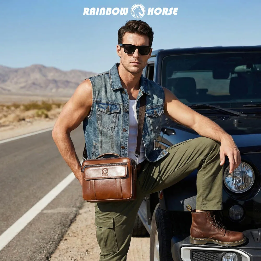New men's mini crossbody bag, leather bag, men's texture perfect single shoulder carry on bag, top layer cowhide crossbody bag, view 3