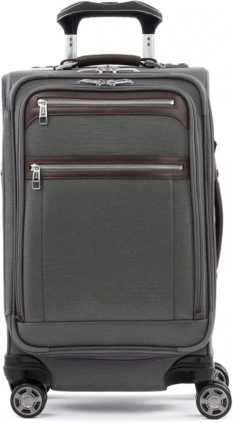 Platinum Elite Softside Expandable Carry on Luggage, 8 Wheel Spinner Suitcase, USB Port, Suiter, Men and Women, Vintag