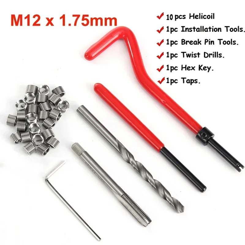 

15 Pcs Car Helicoil M12*1.75mm Stainless Steel Helicoil Pro Coil Drill Tool Car Thread Repair Kit