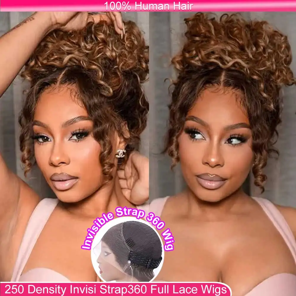 

Invisi Strap 360 HD Full Lace Glueless Wig Chocolate Brown Deep Wave Frontal Wig 30 Inch Straight Lace Front Wigs Human Hair