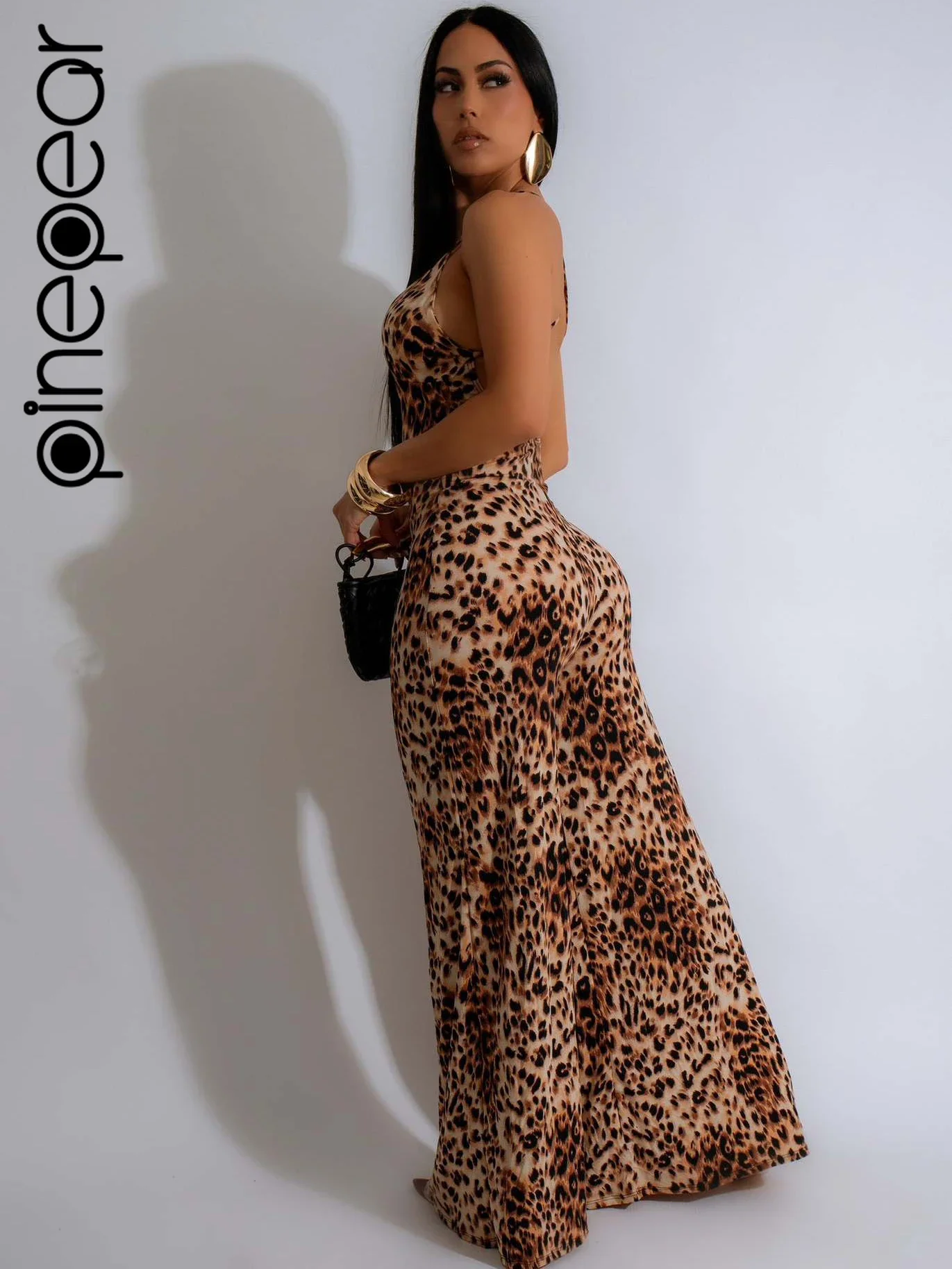 PinePear New 2025 Leopard Print Loose Wide Leg Pants Rompers for Women Jumpsuits Lace-Up Bandage Backless Flare Pants Overalls