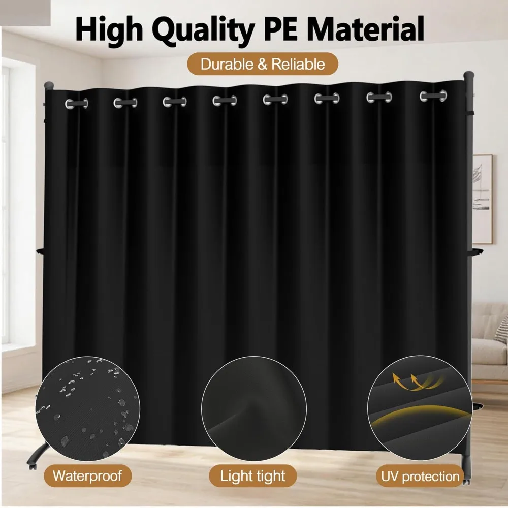 6FT Portable Room Divider with 360° Lockable Wheels, Curtain Privacy Screen for Bedroom Office Partition