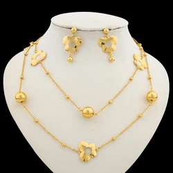 Set di gioielli Color oro adorabile per la festa collana e orecchini a catena lunga con Design africano scavato 2 pezzi per gioielli da sposa