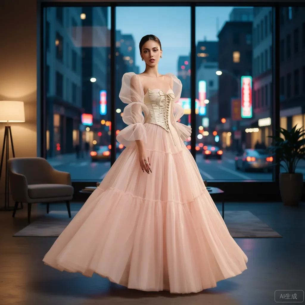 

Elegant Blush Pink Tulle Ball Gown with Gold Brocade Corset Sheer Puff Sleeves Evening Gown Prom Dress Wedding Dresses Plus Size