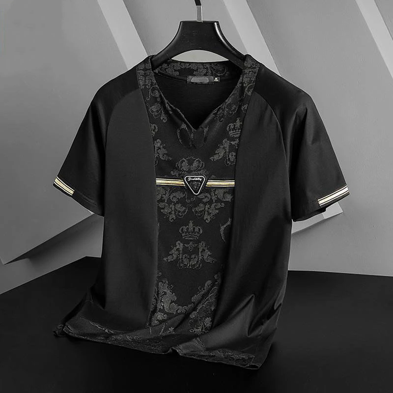 

High End Luxury Mercerized Cotton V-Ne T-irt Men's Korean Sle Long Sve Ultra-Fitted T-irt Youth Faion Summer 205