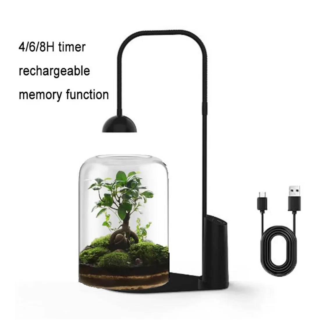 Rechargeable LED Growing Light with 4/6/8H Timer Base,Height Adjustable USB Chargeable Succulent Landscape Lamp for Home Office