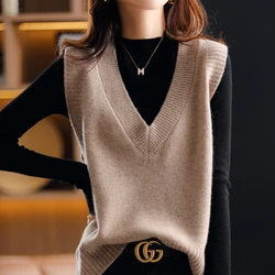 New Vest Ladies Knitted autunno inverno Cashmere maglione donna senza maniche con scollo a v Pullover coreano femminile gilet versione coreana top