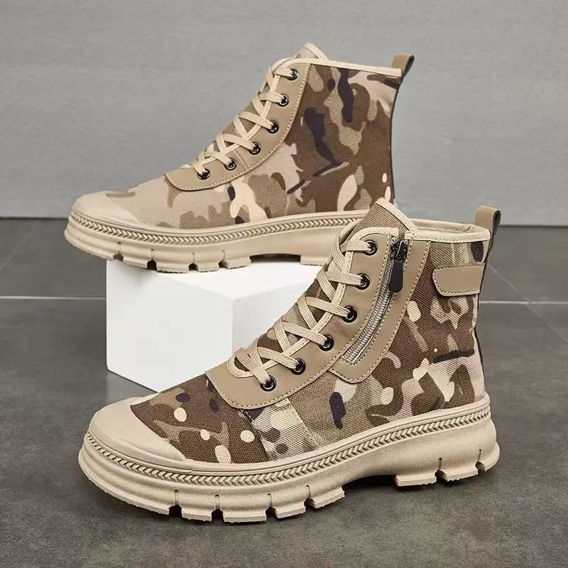 Men's Camouflage Combat Boots High Top Non-slip Work Boots Outdoor Hiking Shoes Tactical Desert Boots