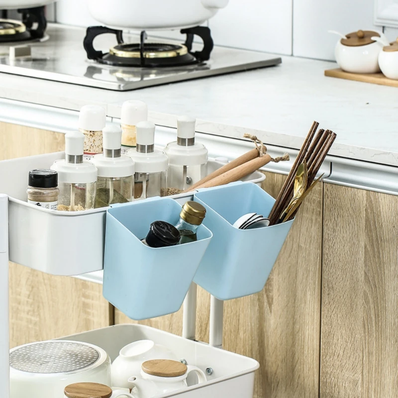 Plastic Hanging Basket Kitchen Storage Container Cup with Hook Rolling Cart Accessories Wall Storage Bins Make Up Pencil Holder