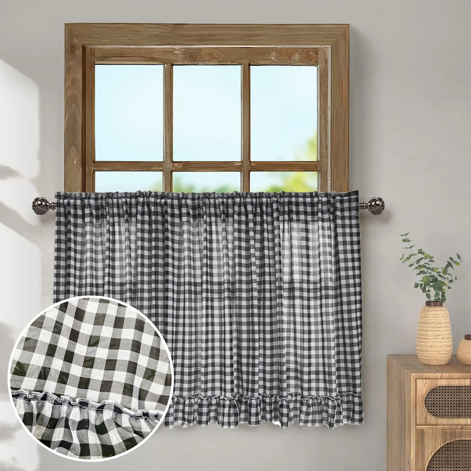Geometric Lattice Tier Valance Kitchen Cafe Curtains Chiffon Sheer Curtains for Living Room Bathroom Farmhouse Window Panels