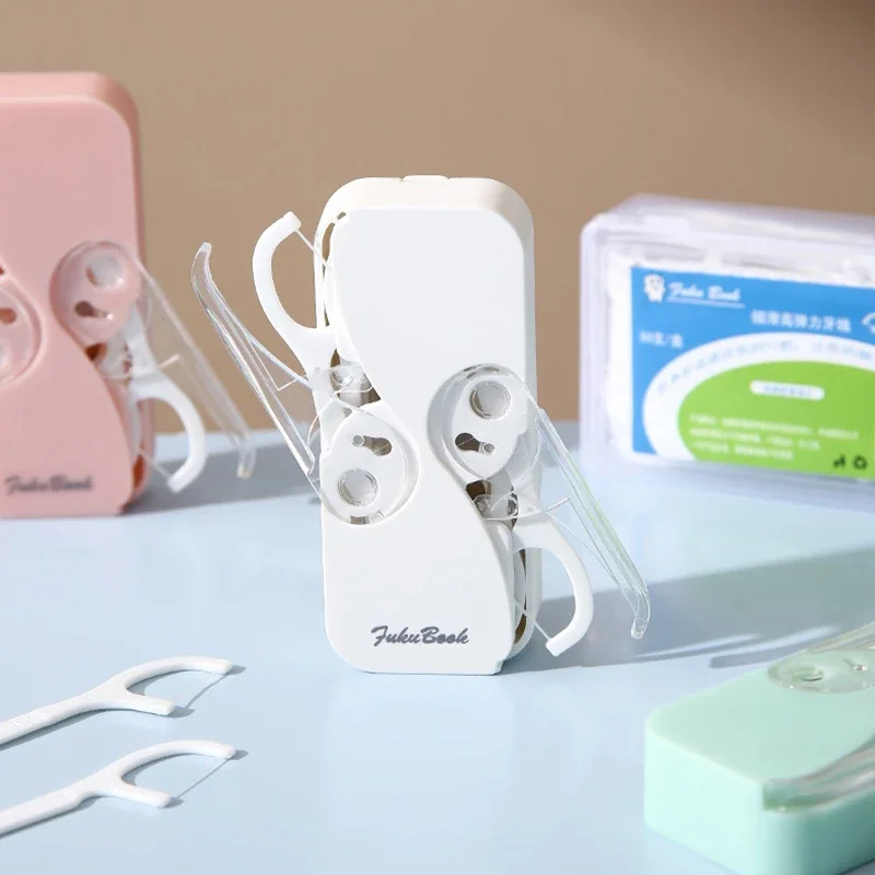 Plastic Automatic Portable Teeth Floss Storage Box With 12 Toothpick Floss Pick Dispenser Convenient Practical Great For Camping