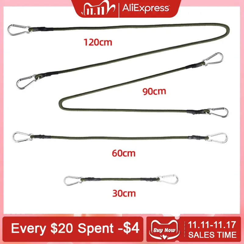 Bungee Cord Straps Cords Carabiner Clip Lashing Luggage Tie Elastic Strap Outdoor Luggage Strap Stretch Camping Equipment Set