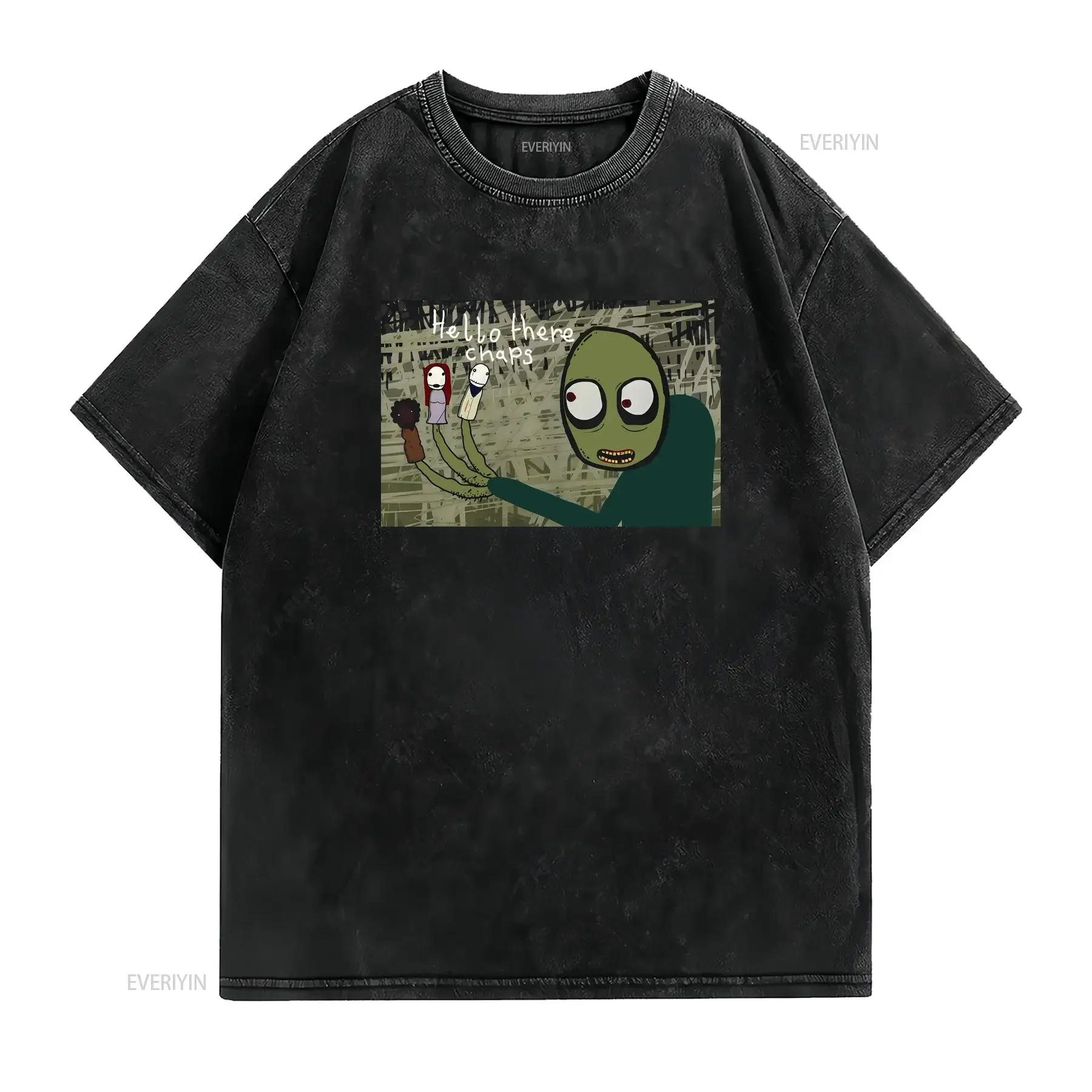 Salad Fingers Animation T Shirt Cotton for Adults Creepy Cartoon Weird Humor Top Halloween Costume Alternative vintage Washed