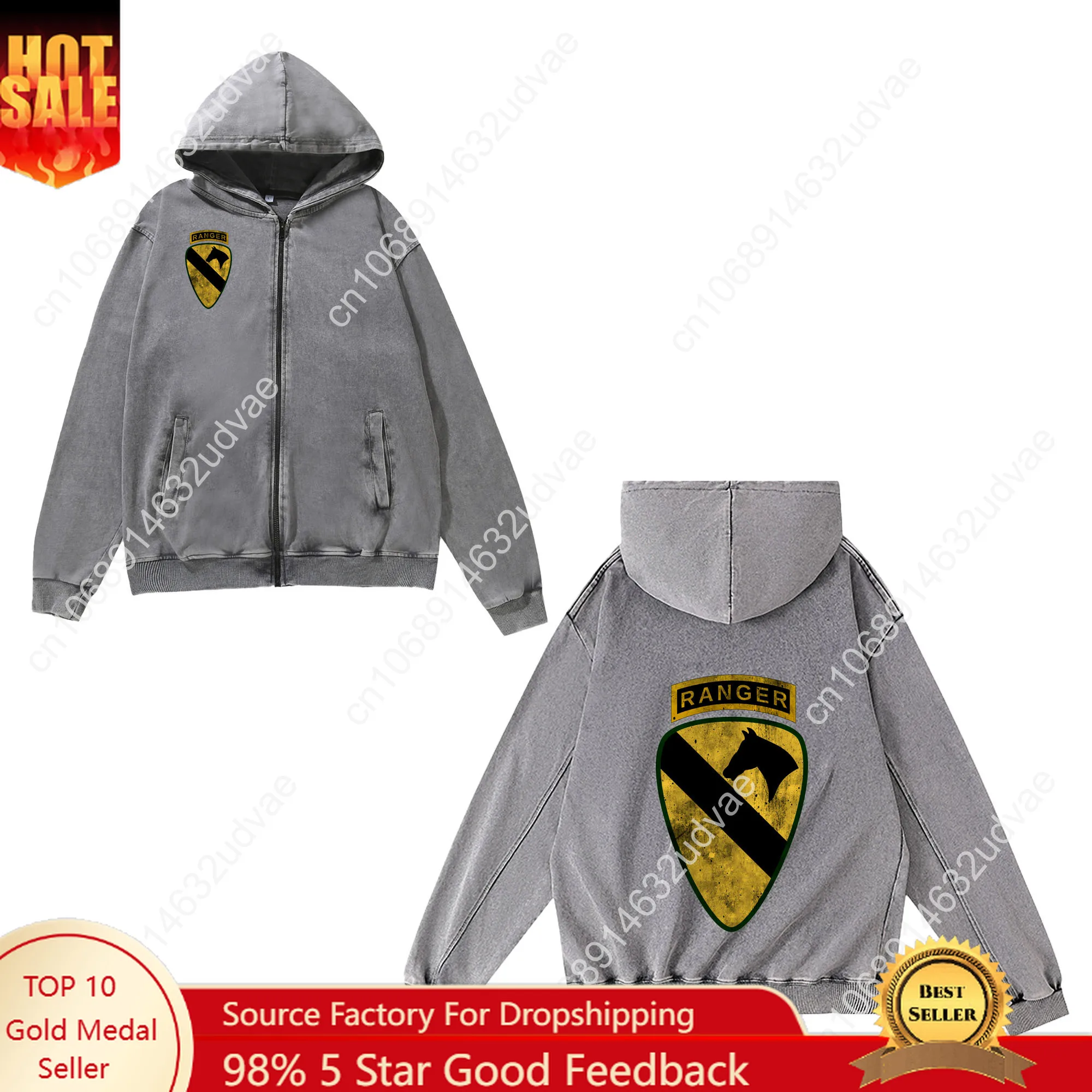 

1st Cavalry Division Ranger 1st CAV Corps Zipper Sweatshirt Man Woman Teenager Retro Hoodies Vintage Pocket Full Jacket Tops