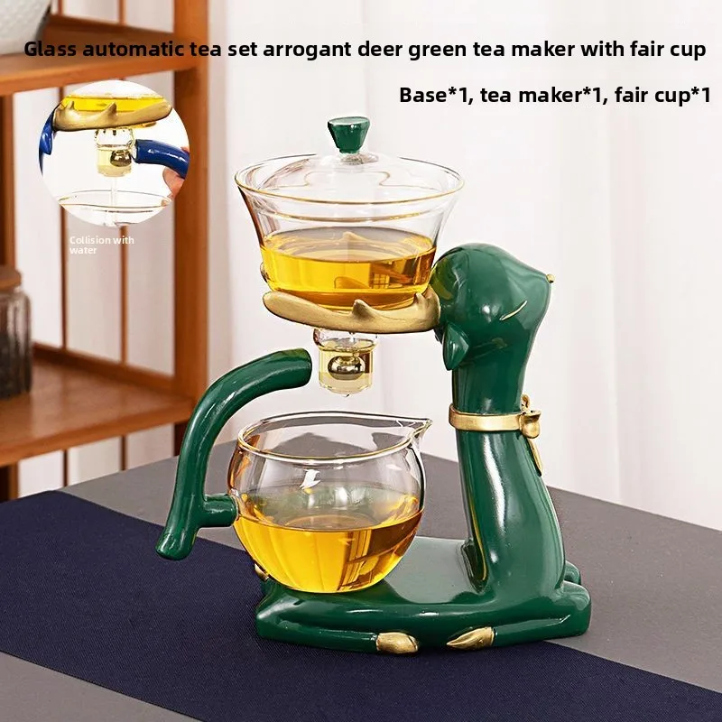 Glass Tea Set Slow Deer Design Magnetic Self Brewing Teapot Gift Box