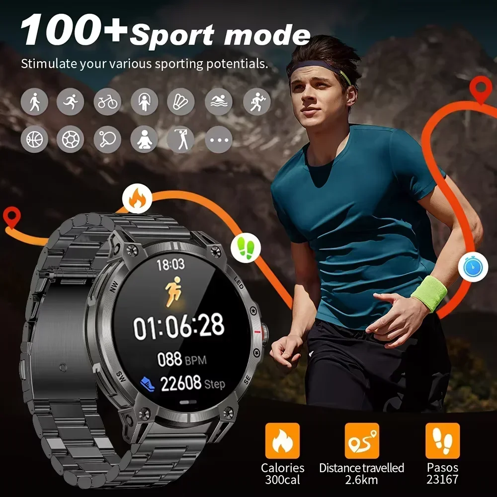

1.8 Inch Smart Watch for Outdoor Sports with Compass Heart Rate & Blood Oxygen Monitor BT Call SOS IP68 Waterproof Features