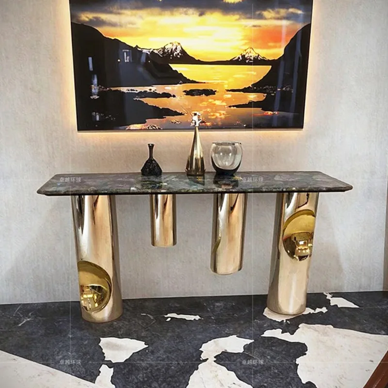 

Italian light luxury entrance table marble entry end view table modern high-end luxury villa stainless steel entrance table
