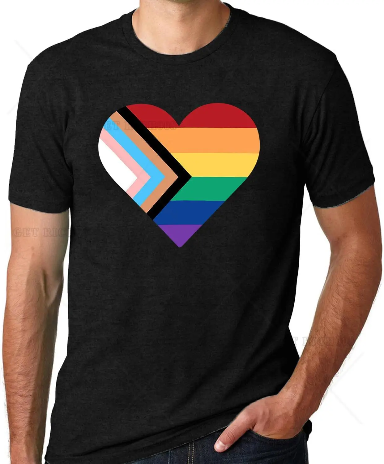 

Mens Gay Pride Flag Shirts LGBT Rainbow Heart Progress Tee Top Rainbow Love Stripes Short Sleeve